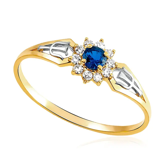 Anel Ouro Amarelo 18K modelo Formatura com Safira