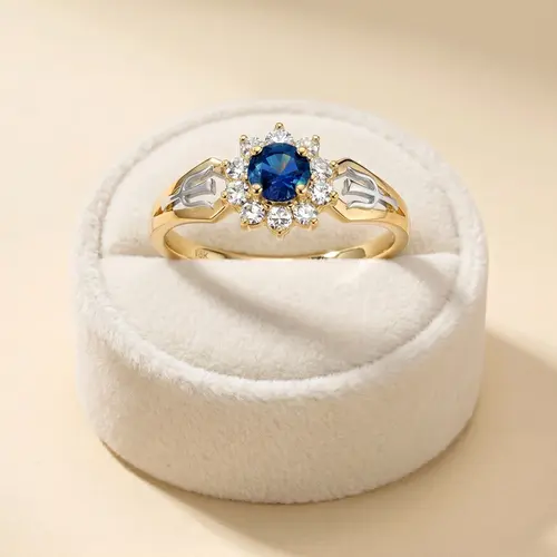 Anel Ouro Amarelo 18K modelo Formatura com Safira