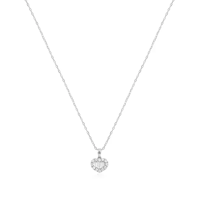 Pingente Coração em Ouro Branco 18k com Diamantes e Corrente