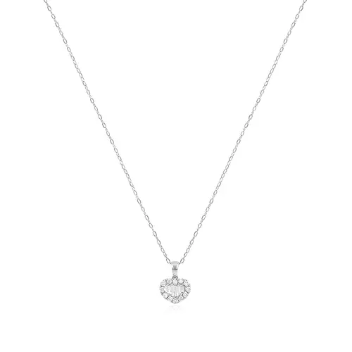 Pingente Coração em Ouro Branco 18k com Diamantes e Corrente