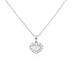Pingente Coração em Ouro Branco 18k com Diamantes e Corrente