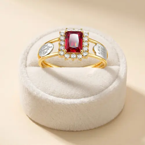 Anel de Formatura Ouro Amarelo 18K com Rubi cuso Direito