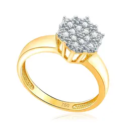 Anel Chuveiro Sextavado com Diamantes em Ouro Amarelo 18k