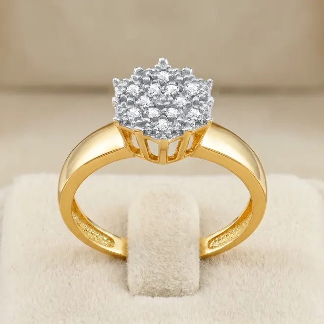 Anel Chuveiro Sextavado com Diamantes em Ouro Amarelo 18k