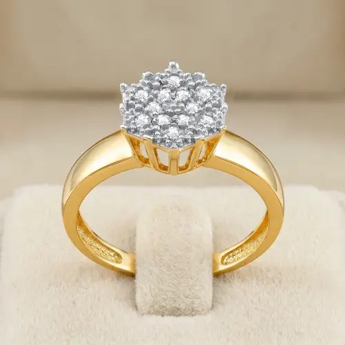 Anel Chuveiro Sextavado com Diamantes em Ouro Amarelo 18k