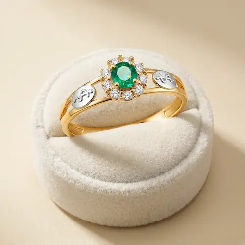 Anel Feminino de formatura em Ouro Amarelo 18K com Esmeralda curso Medicina