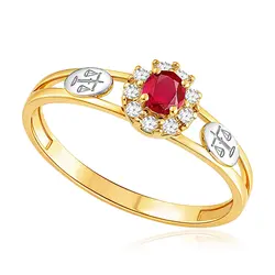 Anel Feminino de formatura em Ouro Amarelo 18K com Rubi curso Direito,