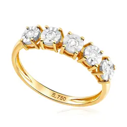 Meia Aliança de Ouro Amarelo com Diamantes