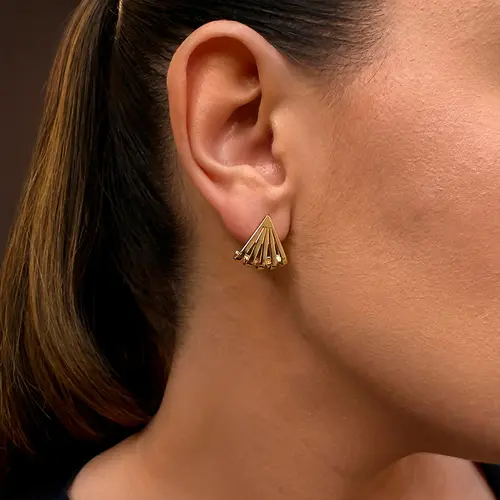 Brincos Leque Radiante em Ouro Amarelo 18K