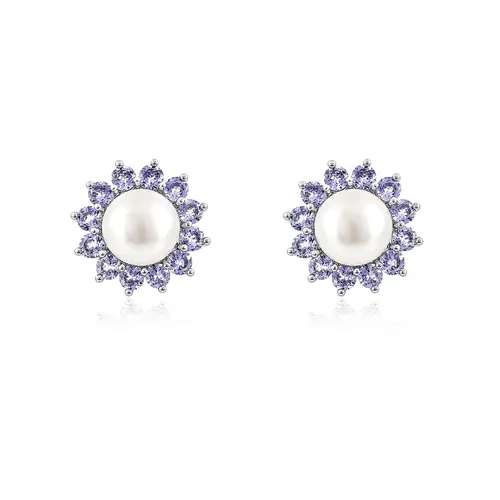 Conjunto Floral de Prata 925 com Pérolas e Tanzanitas