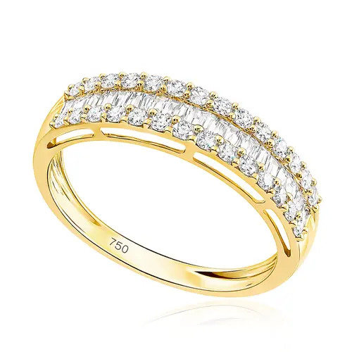 Anel Meia Aliança em Ouro Amarelo 18k com 1.0 Cts de Diamantes Lapidação Mista