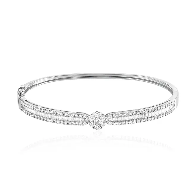 Bracelete em Ouro Branco 18k com Diamantes e Design Floral