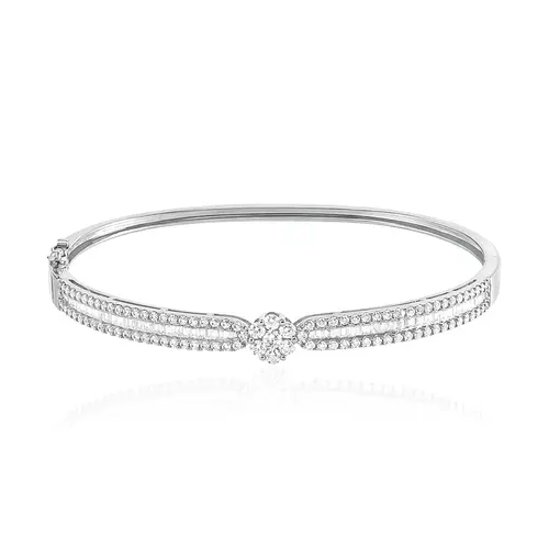 Bracelete em Ouro Branco 18k com Diamantes e Design Floral