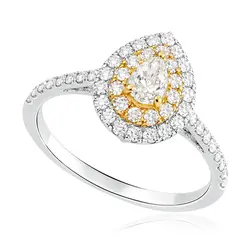 Anel Gota Trabalhado de Ouro Branco com Diamantes Totalizando 1,0 Cts.