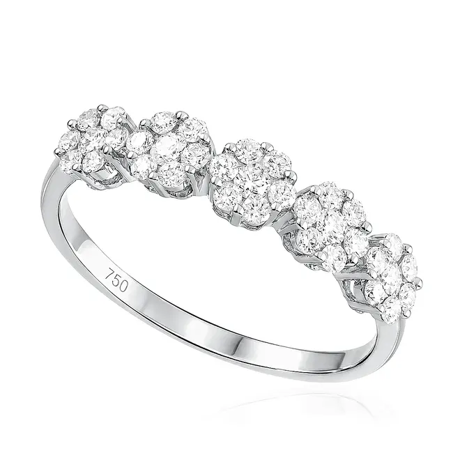 Meia Aliança em Ouro Branco 18K com Diamantes em Florescência