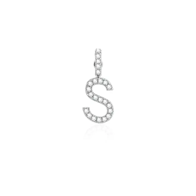 Pingente Ouro Branco 18K Letra S com Diamantes