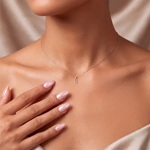 Pingente Ouro Branco 18K Letra S com Diamantes