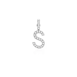 Pingente Ouro Branco 18K Letra S com Diamantes