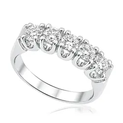 Meia Aliança de Ouro Branco com 5 Diamantes de Laboratório totalizando 1,0 Cts.