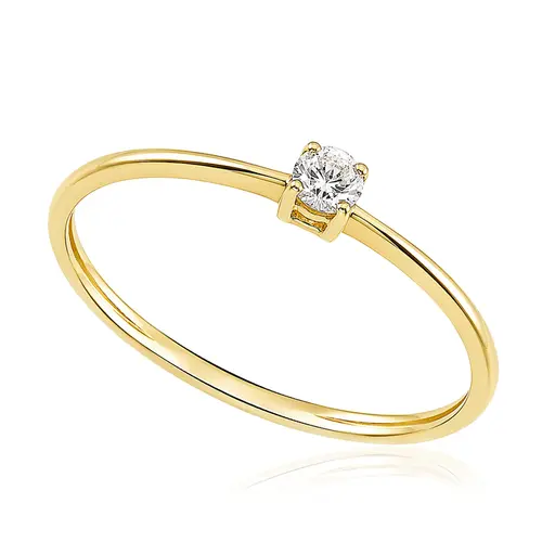 Anel Solitário Ouro Amarelo 18K com Diamante