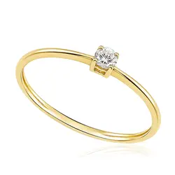 Anel Solitário Ouro Amarelo 18K com Diamante