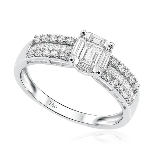 Anel Trabalhado de Ouro Branco com Diamantes Totalizando 90 Pts.