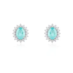 Par de Brincos de Ouro Branco com Diamantes e Turmalinas Paraíbas totalizando 1,50 Cts.