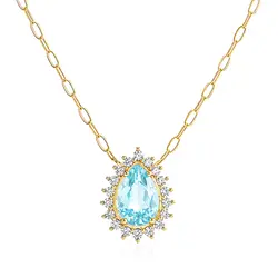 Pingente de Ouro Amarelo com Corrente, 18 Zirconia e Topázio Swiss Central.