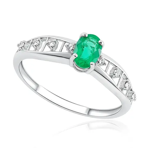 Anel de Prata com Diamantes e Esmeralda
