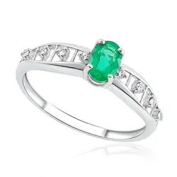 Anel de Prata com Diamantes e Esmeralda