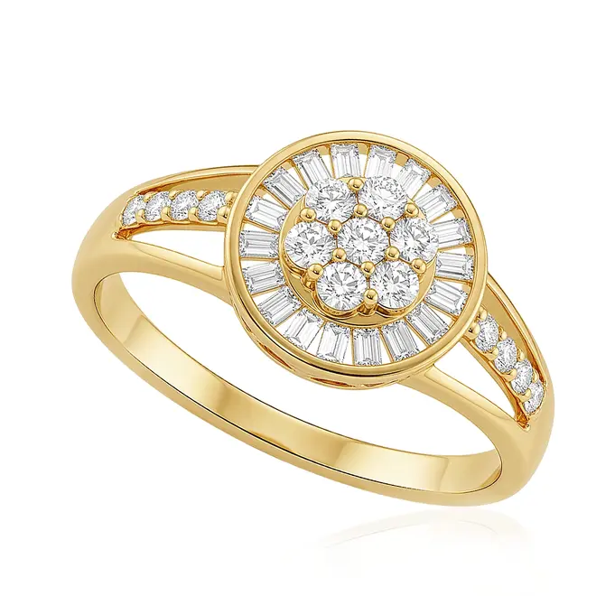 Anel Trabalhado de Ouro Amarelo com Diamantes Totalizando 80 Pts. 123845