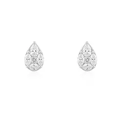 Par de Brincos Gota Trabalhado de Ouro Branco 18K com Diamantes