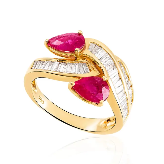 Anel de Ouro Amarelo com Diamantes e Rubis 1,20 Cts