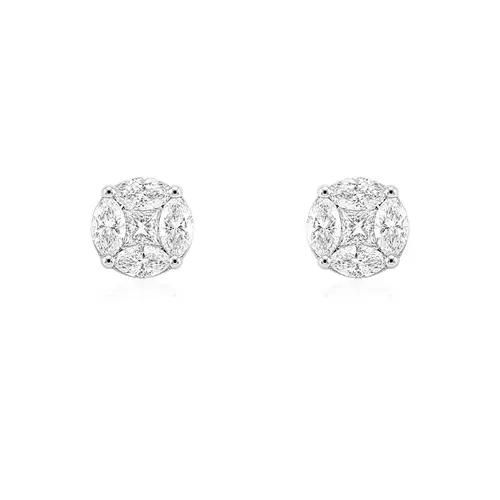 Par de Brincos Trabalhado de Ouro Branco 18K com Diamantes