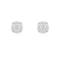 Par de Brincos Trabalhado de Ouro Branco 18K com Diamantes
