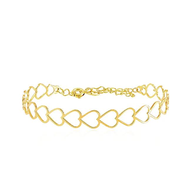 Pulseira Feminina Ouro Amarelo 18K Corações
