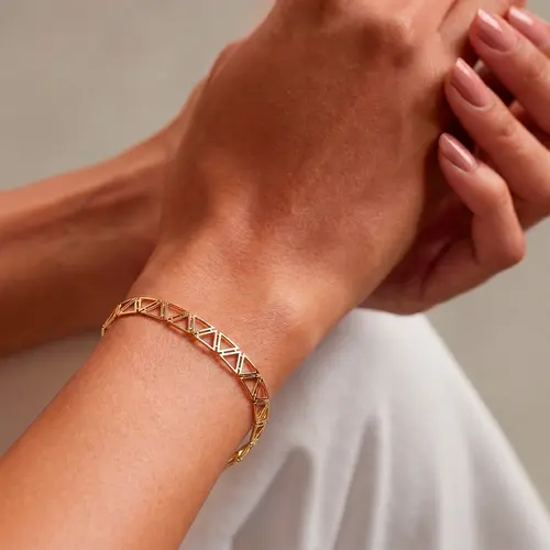 Pulseira Feminina Ouro Amarelo 18K Geométrica Vazada