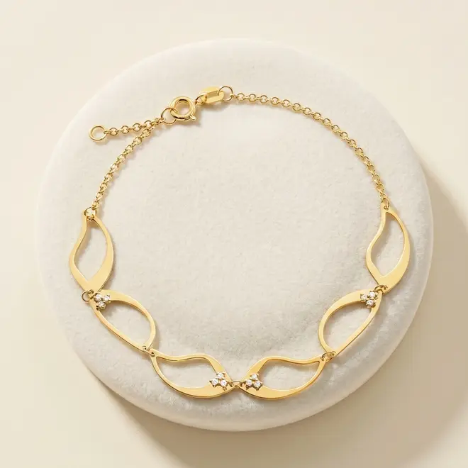Pulseira Feminina Ouro Amarelo 18K com Cristais