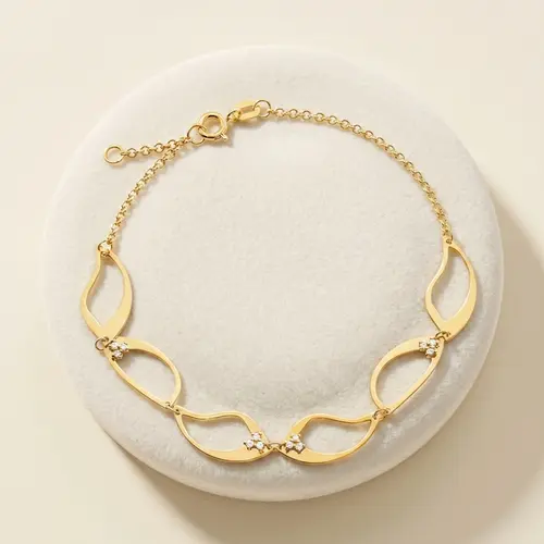 Pulseira Feminina Ouro Amarelo 18K com Cristais