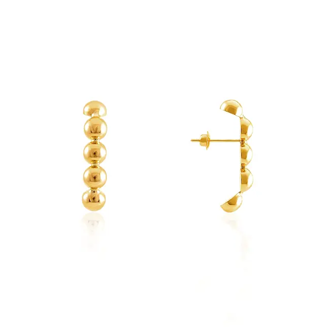 Par de Brincos Ear Hook  Meia Esfera em Ouro Amarelo