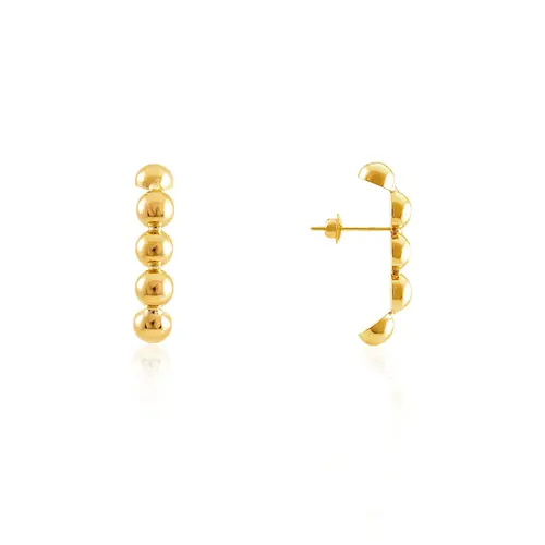 Par de Brincos Ear Hook  Meia Esfera em Ouro Amarelo