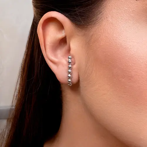 Par de Brincos  Ear Hook Esfera em Ouro Branco