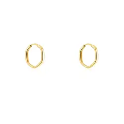 Par de Brincos Argola Sextavada  de Ouro Amarelo