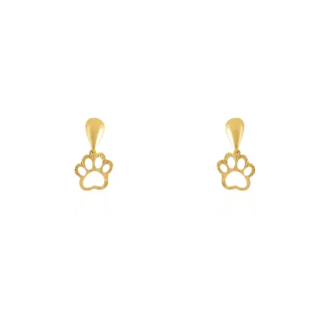 Par de Brincos infantil com Patinhas Pet em Ouro Amarelo