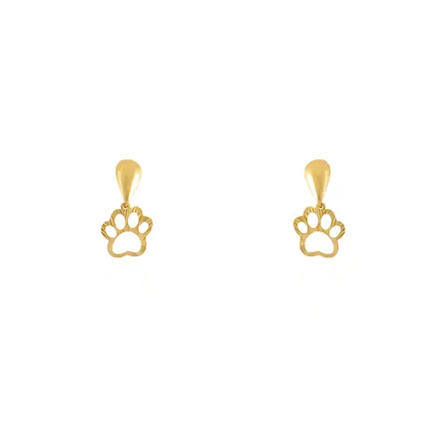 Par de Brincos infantil com Patinhas Pet em Ouro Amarelo