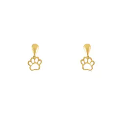 Par de Brincos infantil com Patinhas Pet em Ouro Amarelo