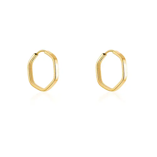 Par de Brincos Argola Sextavada  de Ouro Amarelo