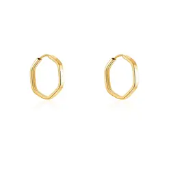 Par de Brincos Argola Sextavada  de Ouro Amarelo