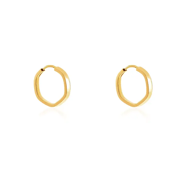 Par de Brincos Argola Sextavada  de Ouro Amarelo