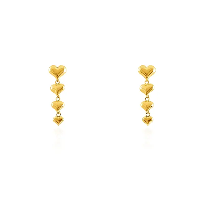 Par de Brincos Franjados de Ouro - 4 Corações